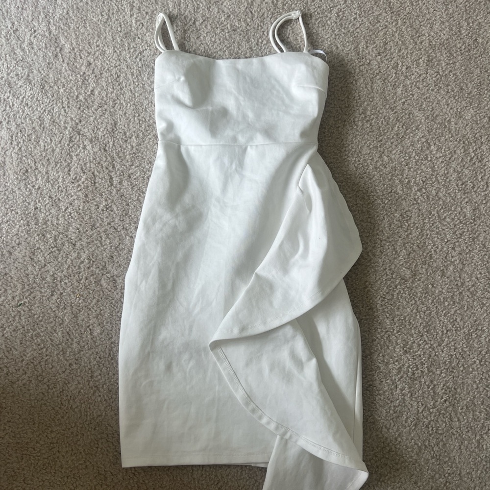 Lulu's White Asymmetrical Sheath Dress Spaghetti Strap